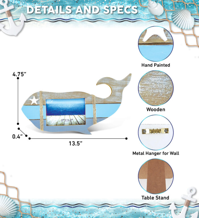 Nautica Whale Shape Photo Frame 5 Inchx3.5 Inch - Nautical Decor - Image 2