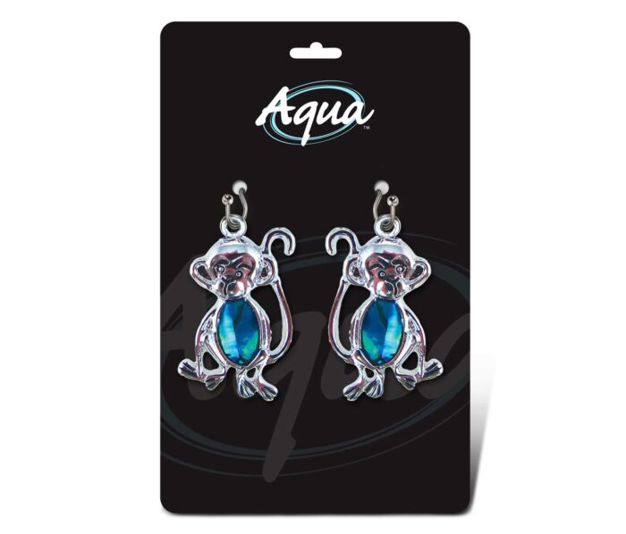 Fish Hook Monkey - Aqua Jewelry - Earrings - Dangle Post - Image 2