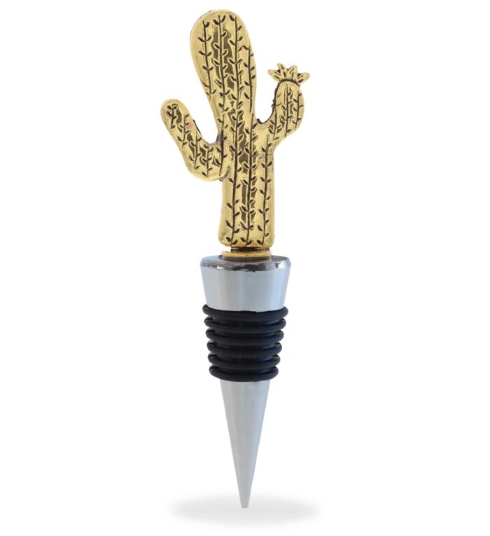 Wine Stopper - Gold Metal Cactus - Cheers
