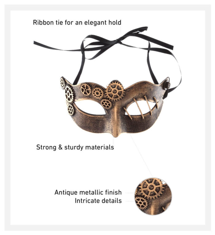 Attitude Studio Venetian Metallic Masquerade Gears Mask - Copper - Steampunk - Image 2