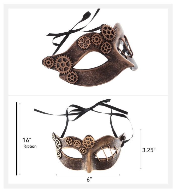 Attitude Studio Venetian Metallic Masquerade Gears Mask - Copper - Steampunk - Image 3