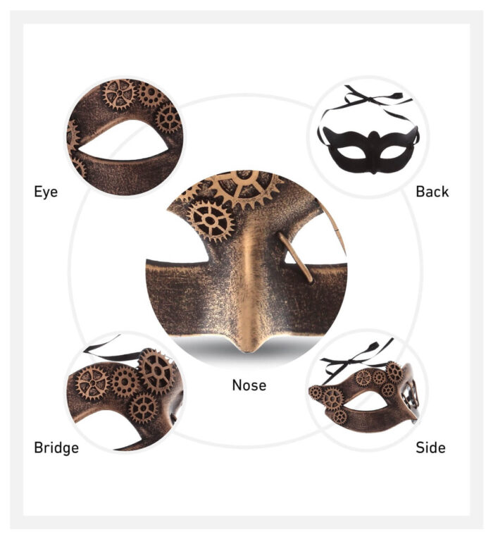 Attitude Studio Venetian Metallic Masquerade Gears Mask - Copper - Steampunk - Image 4