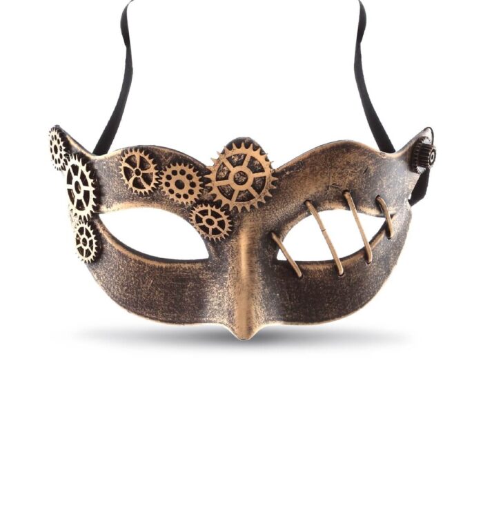Attitude Studio Venetian Metallic Masquerade Gears Mask - Copper - Steampunk