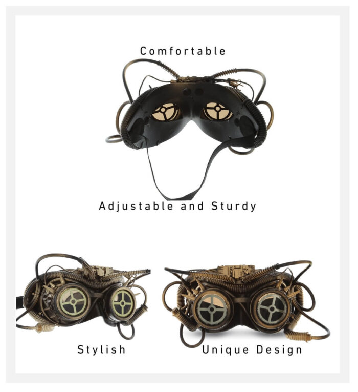 Metallic Mechanical Spiked Goggles Mask - Gold - Steampunk - Image 4