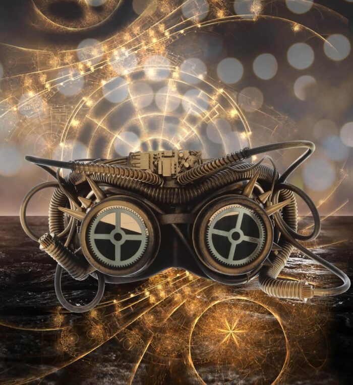 Metallic Mechanical Spiked Goggles Mask - Gold - Steampunk - Image 6