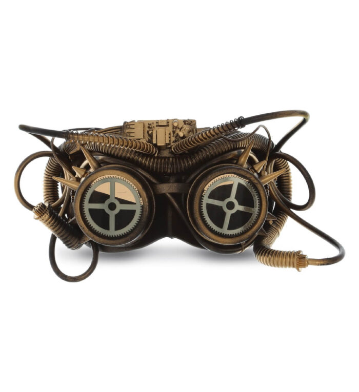 Metallic Mechanical Spiked Goggles Mask - Gold - Steampunk