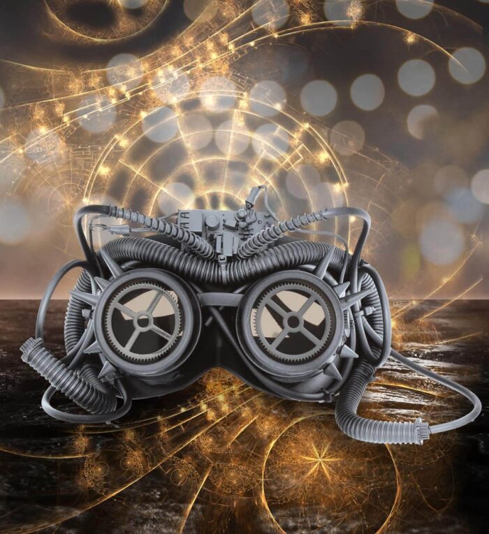 Metallic Mechanical Spiked Goggles Mask - Silver - Steampunk - Image 6