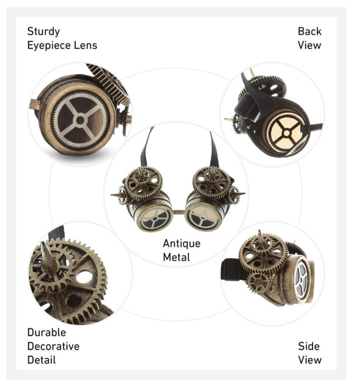 Metallic Spiked Gears Goggles - Gold - Steampunk - Image 3