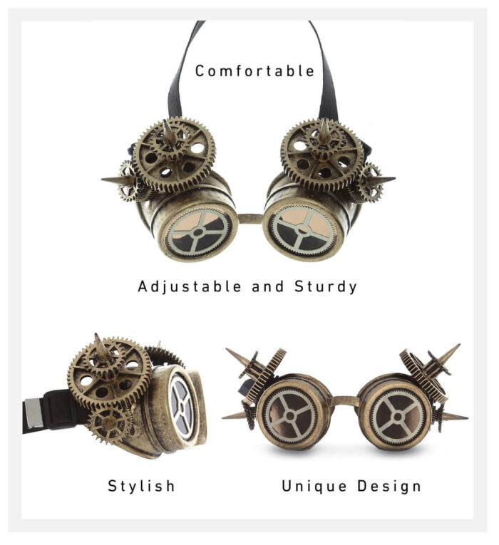 Metallic Spiked Gears Goggles - Gold - Steampunk - Image 4