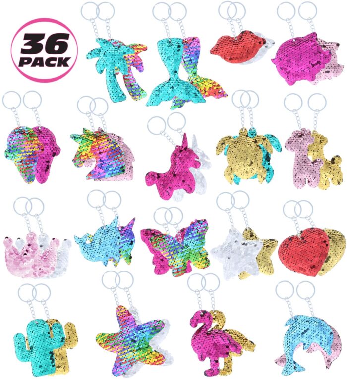 Flip Sequin Plush Keychain - 18 Styles Assortment Package - 36pc set