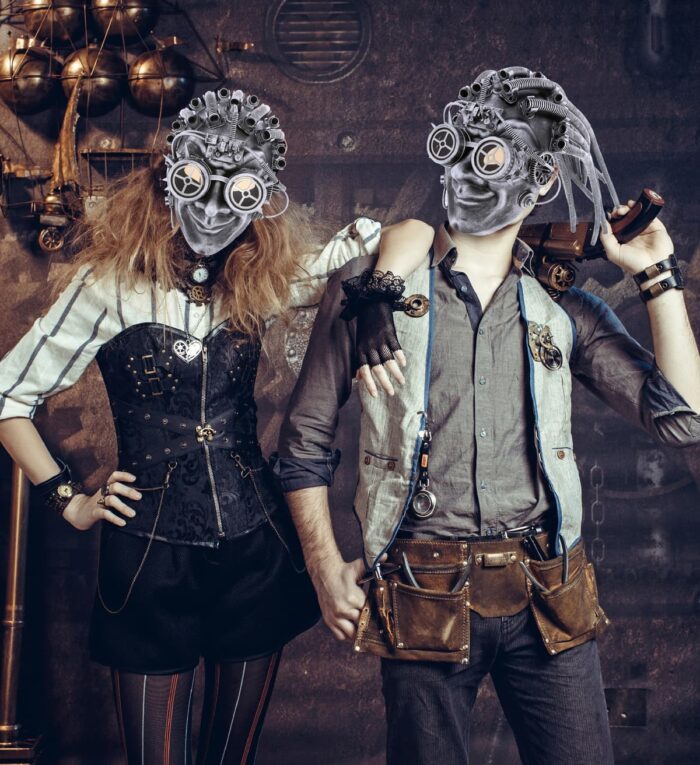 Metallic Smiling Joker Face Mask - Silver - Steampunk - Image 5