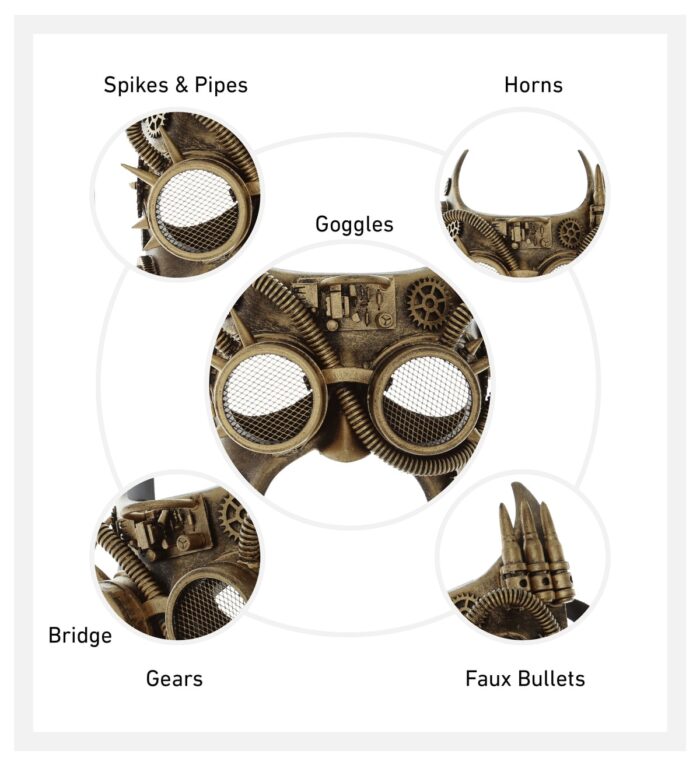 Metallic Gladiator Bat Mechanical Mask - Gold - Steampunk - Image 4