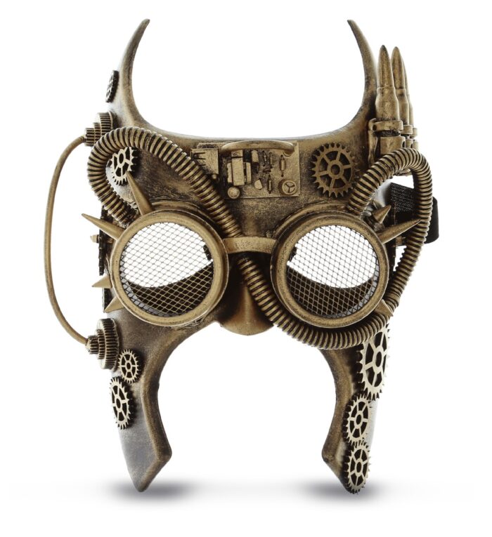 Metallic Gladiator Bat Mechanical Mask - Gold - Steampunk