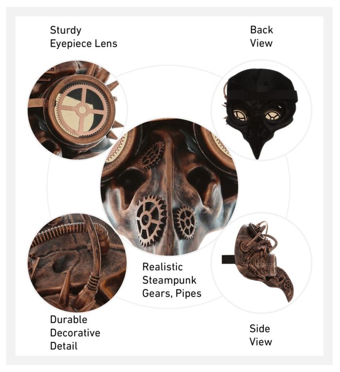Metallic Plague Doctor Long Nose Mechanical Face Mask - Copper - Steampunk - Image 3