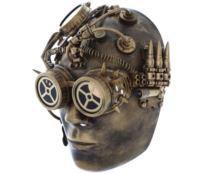Metallic Mechanical Full Face Mask - Gold - Steampunk - Image 2