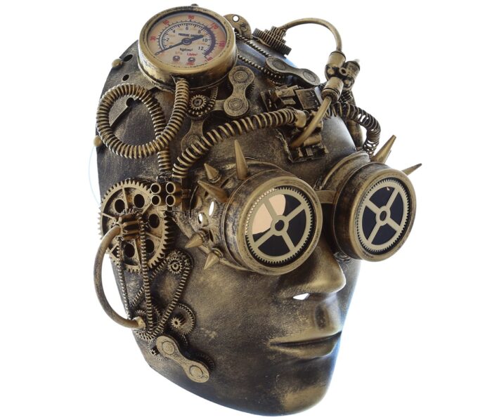 Metallic Mechanical Full Face Mask - Gold - Steampunk - Image 3