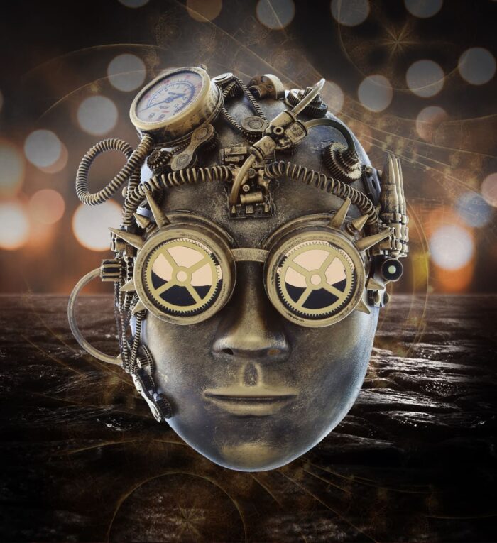 Metallic Mechanical Full Face Mask - Gold - Steampunk - Image 6