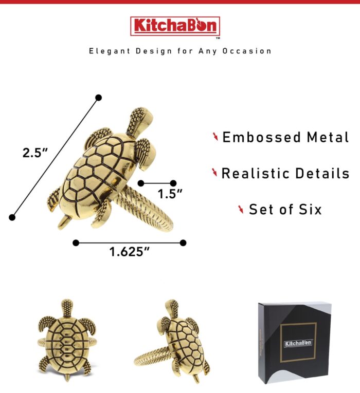 Set Of 6 - Sea Turtle - Gold Napkin Ring - Image 2