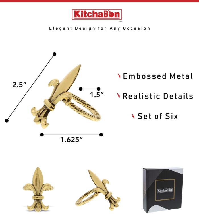 Set Of 6 - Fleur De Lis - Gold Napkin Ring - Image 2