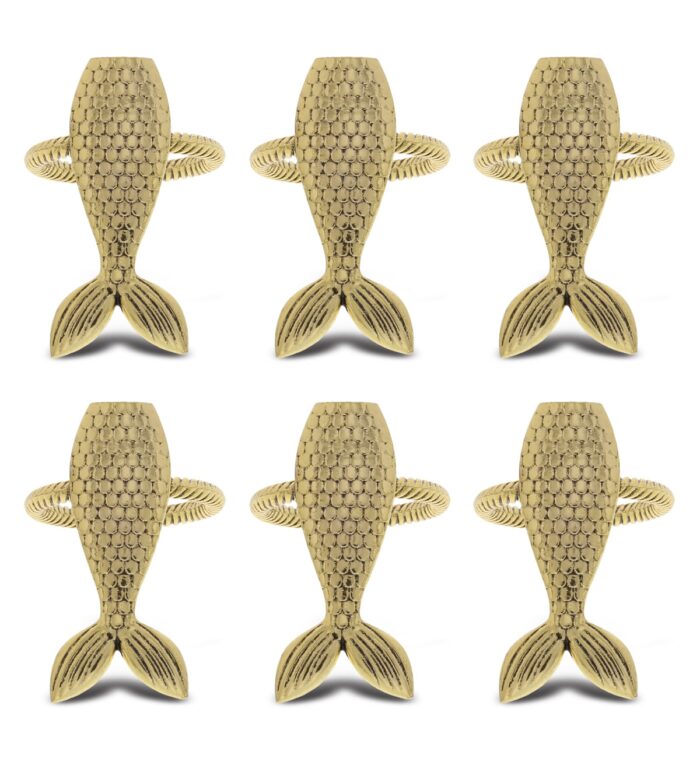 Set Of 6 - Mermaid - Gold Napkin Ring