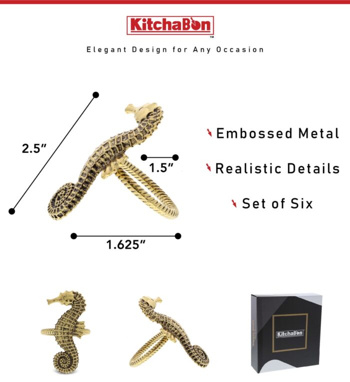 Set Of 6 - Seahorse - Gold Napkin Ring - Image 2