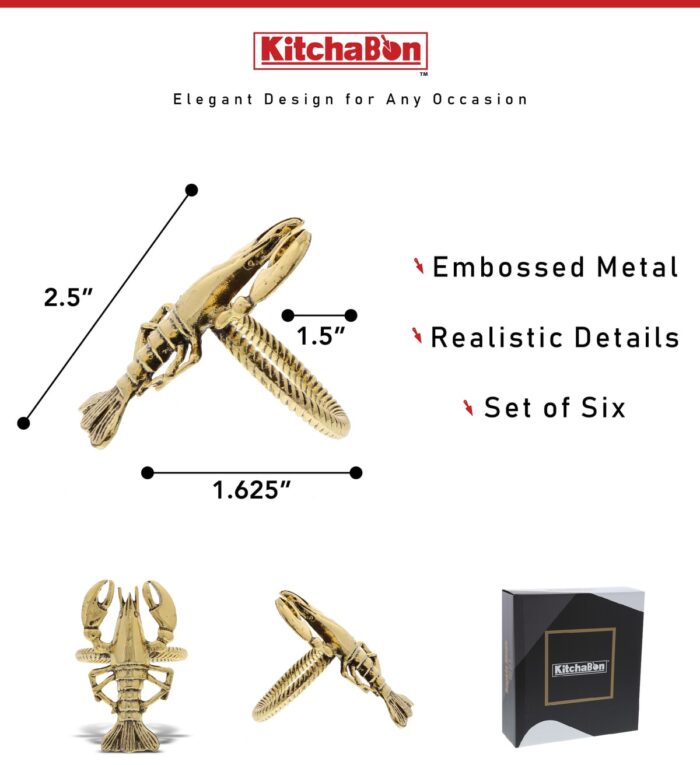 Set Of 6 - Lobster - Gold Napkin Ring - Image 2