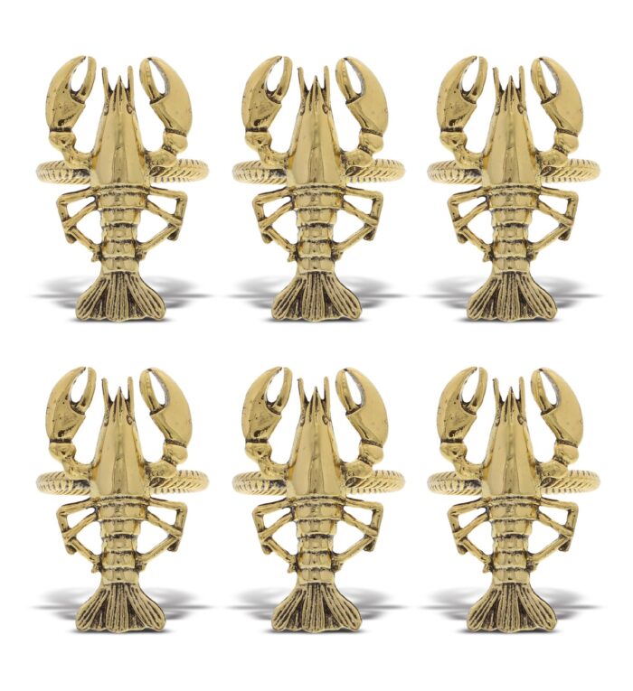 Set Of 6 - Lobster - Gold Napkin Ring