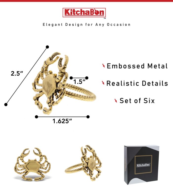 Set Of 6 - Crab - Gold Napkin Ring - Image 2