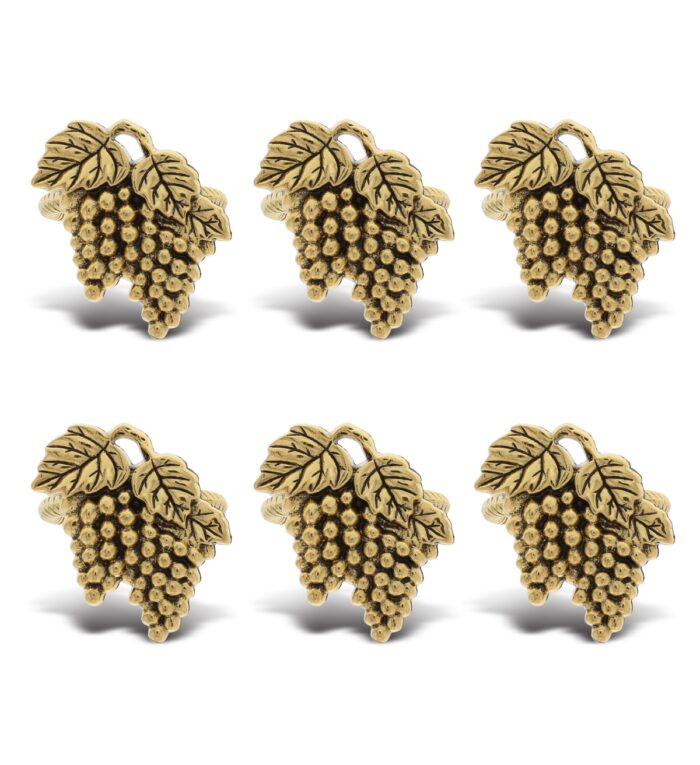 Set Of 6 - Grapes - Gold Napkin Ring