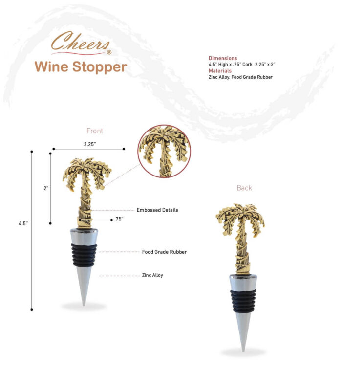 Wine Stopper - Gold Metal Palm Tree - Cheers - Image 2