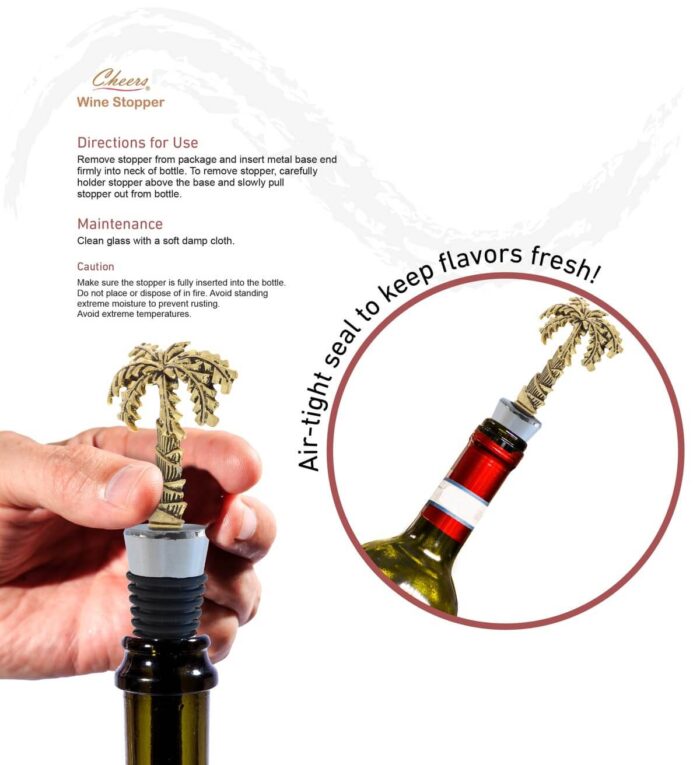 Wine Stopper - Gold Metal Palm Tree - Cheers - Image 3