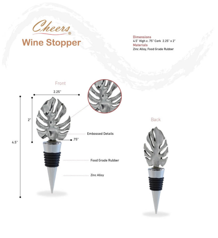 Wine Stopper - Metal Tropical Leaf - Cheers - Image 2