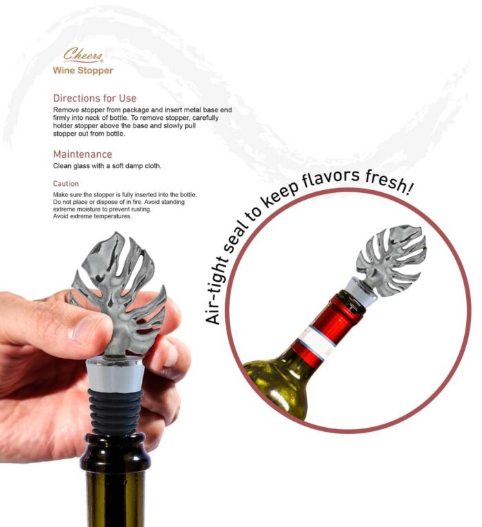 Wine Stopper - Metal Tropical Leaf - Cheers - Image 3