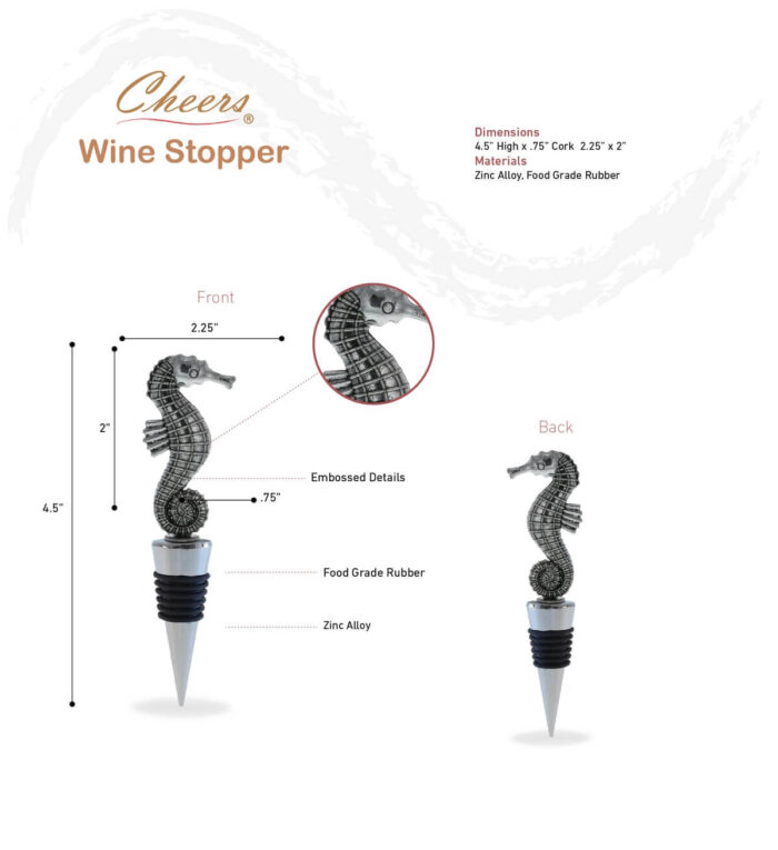 Wine Stopper - Metal Seahorse - Cheers - Image 2