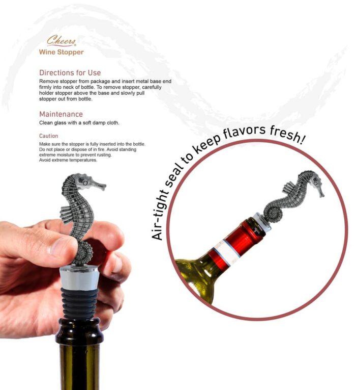Wine Stopper - Metal Seahorse - Cheers - Image 3