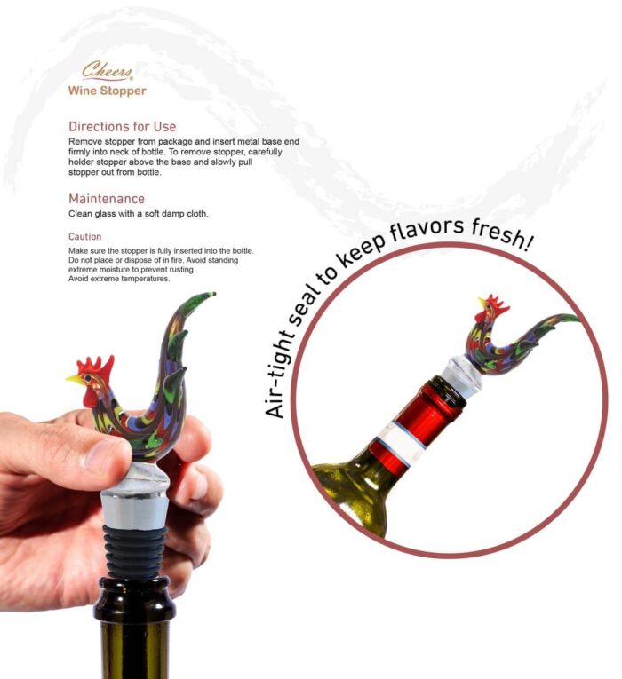 Wine Stopper - Glass Rooster - Cheers - Image 3