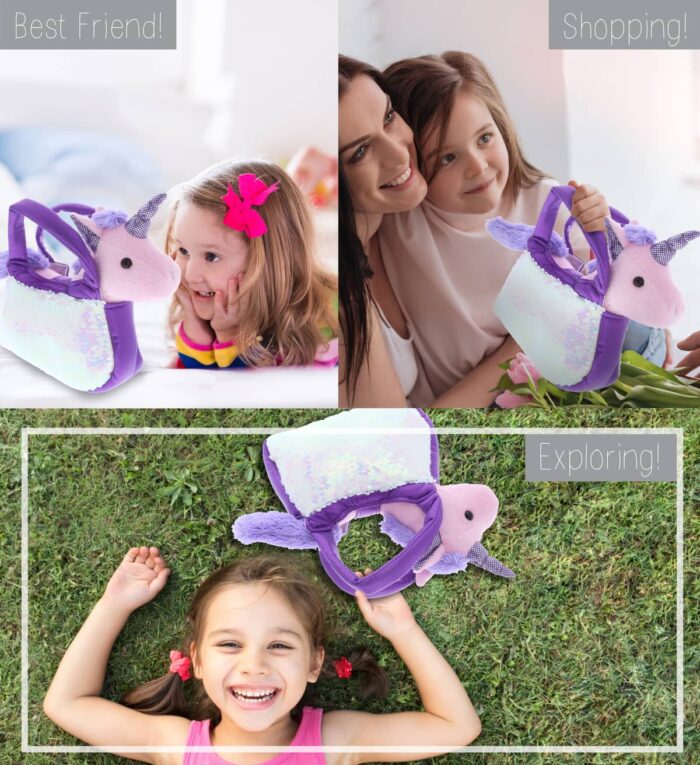 Sequin -  Purple Unicorn - Plush Purse Pet Carrier - Image 3