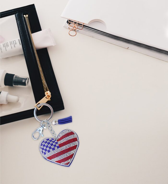 USA Flag Heart - Sparkling Rhinestones Charm With Tassel - Image 6