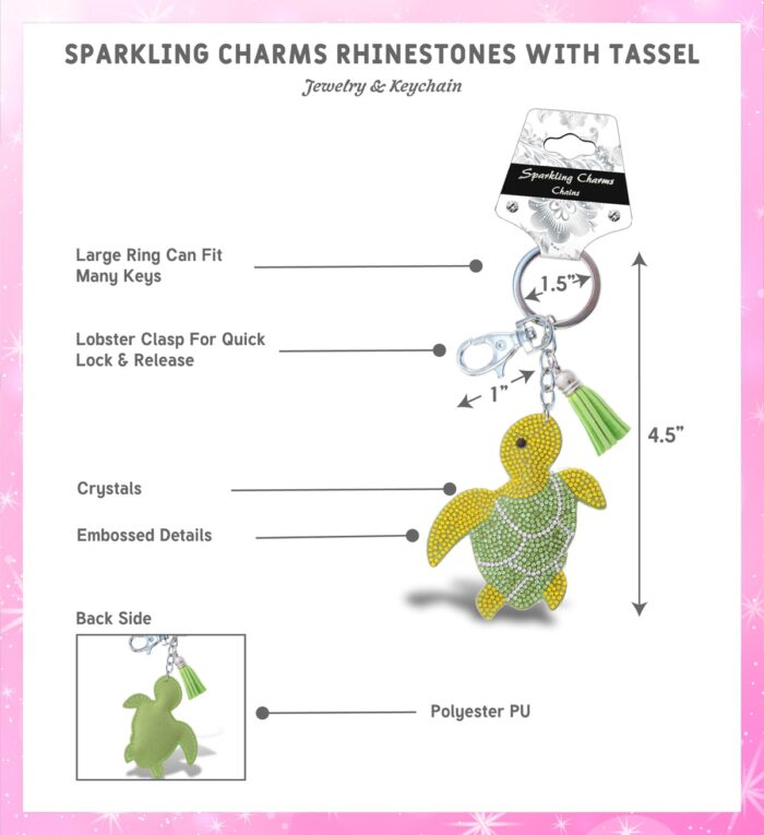 Sea Turtle - Sparkling Rhinestones Charm With Tassel - Image 2