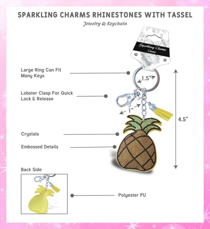 Pineapple - Sparkling Rhinestones Charm With Tassel - Image 2