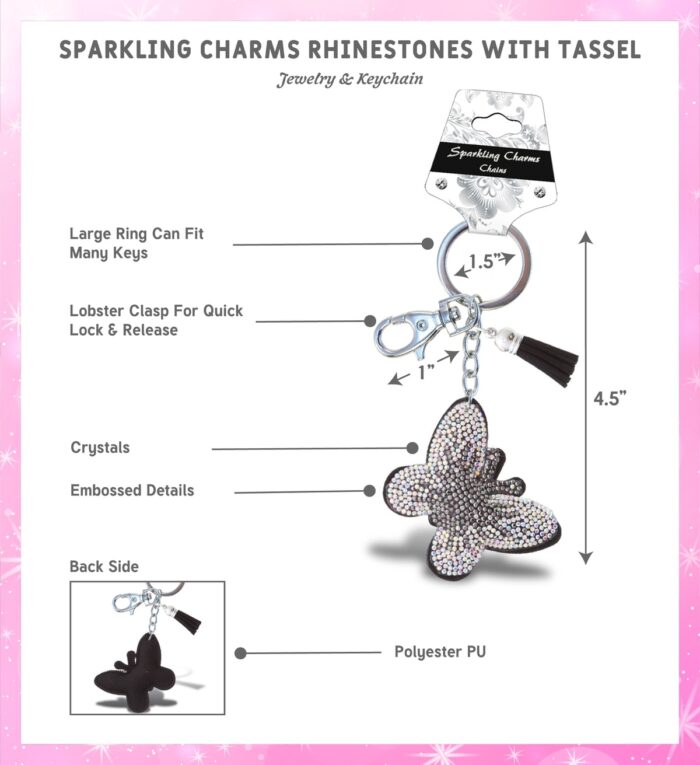 Butterfly - Sparkling Rhinestones Charm With Tassel - Image 2