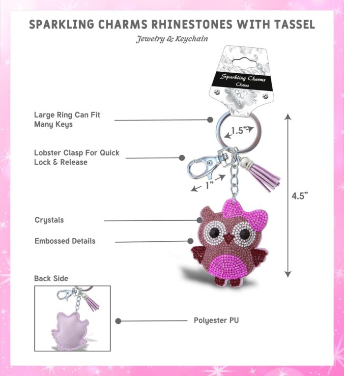 Owl - Sparkling Rhinestones Charm With Tassel - Image 2