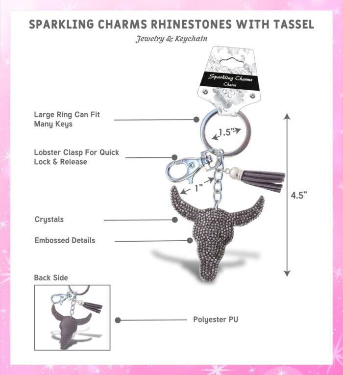 Longhorn - Sparkling Rhinestones Charm With Tassel - Image 2