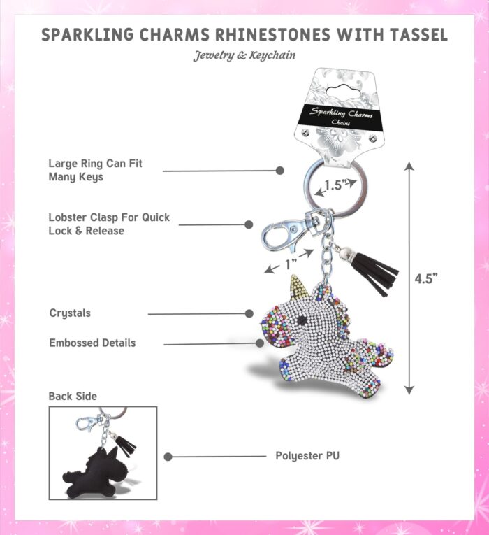 Unicorn - Sparkling Rhinestones Charm With Tassel - Image 2