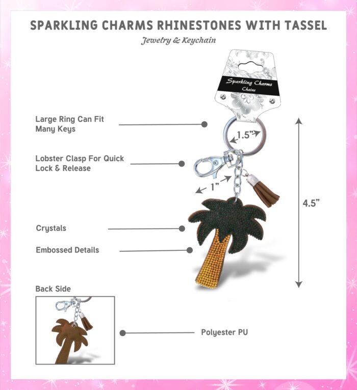 Palm Tree - Sparkling Rhinestones Charm With Tassel - Image 2