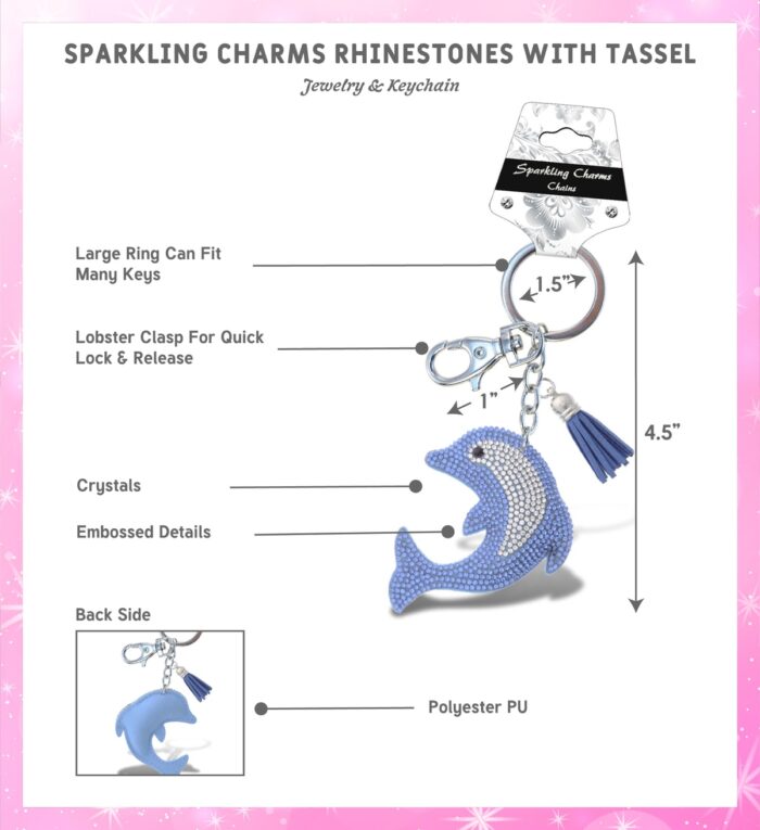 Dolphin - Sparkling Rhinestones Charm With Tassel - Image 2