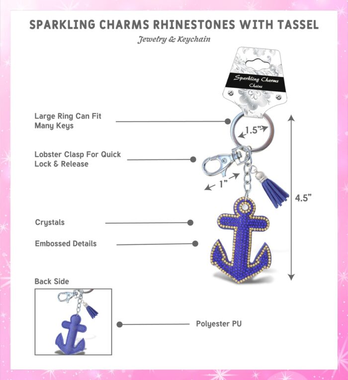 Anchor - Sparkling Rhinestones Charm With Tassel - Image 2