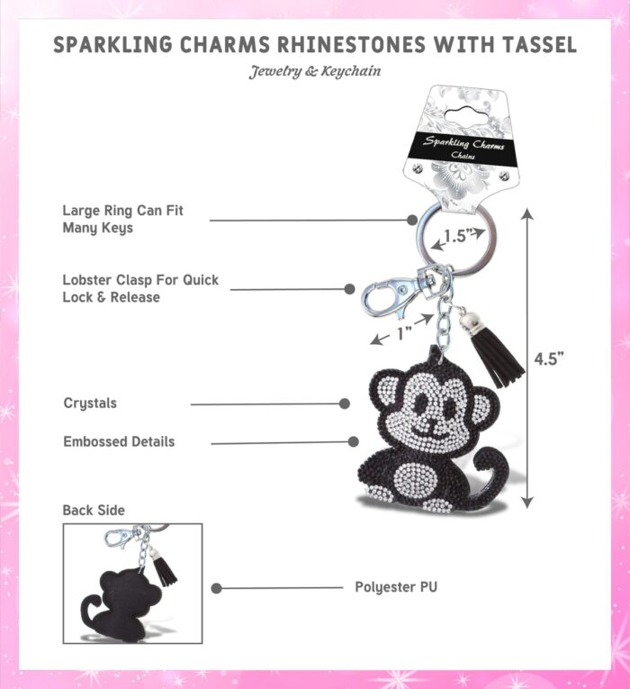 Monkey - Sparkling Rhinestones Charm With Tassel - Image 2