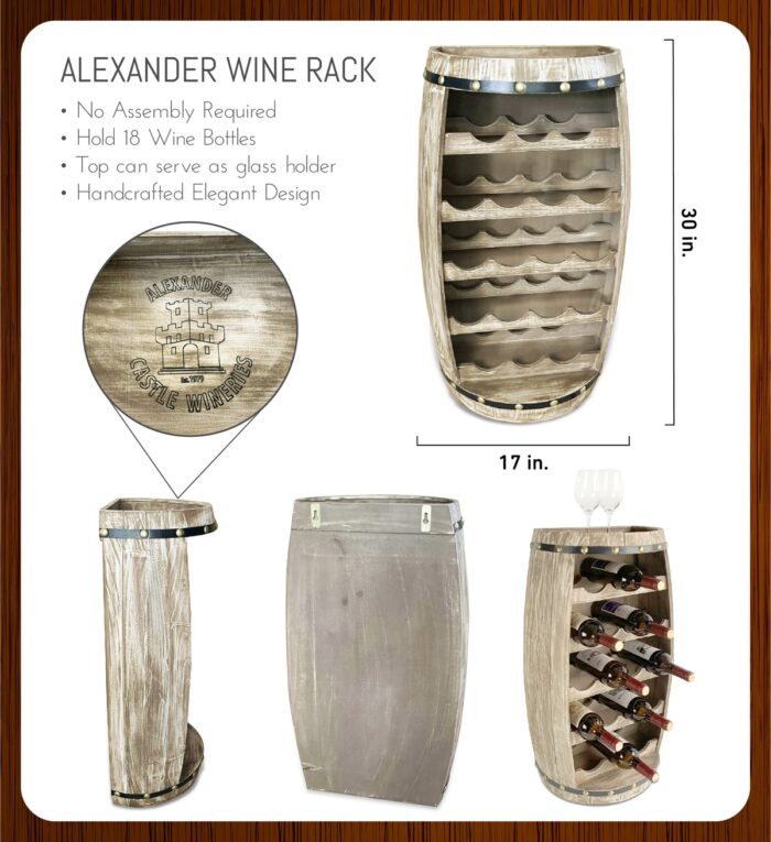 Modern Wall Alexander - 18 Bottles Wooden Holder - Barrel Shape - Image 2
