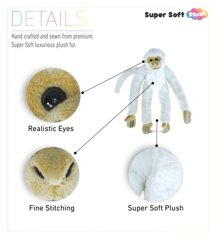 Long Arm Hanging White Squirrel Monkey - Super Soft Plush - Image 2
